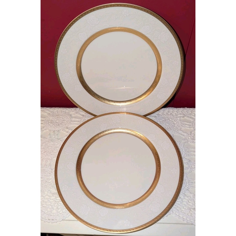 Set Of 2 Mikasa Antique Lace‎ Fine China Dinner Plates L5331 10.75" Gold